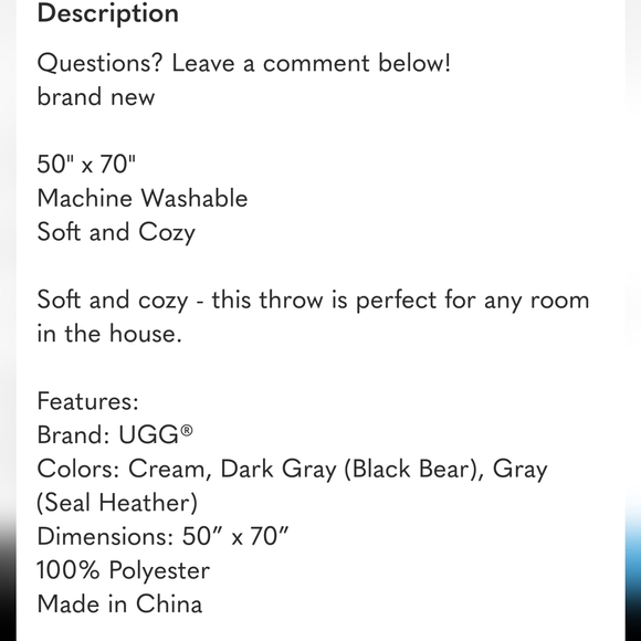 NWT UGG Duffield Throw 50" X 70" - Picture 3 of 4